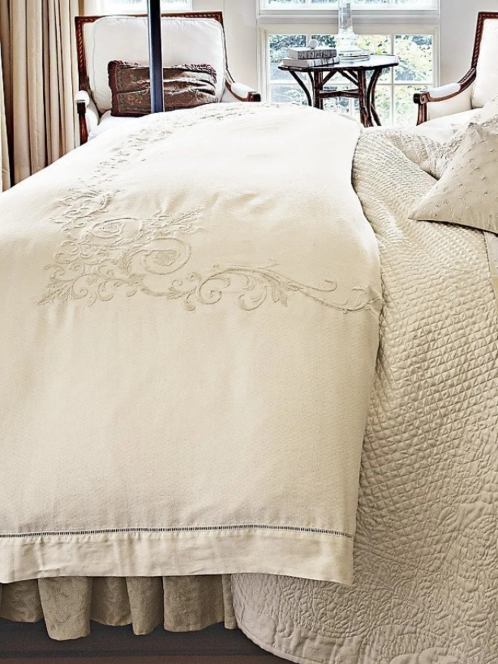 Lauren Ralph Lauren King Duvet Comforter Cotton Embroidery Cream Whitehall Tonal